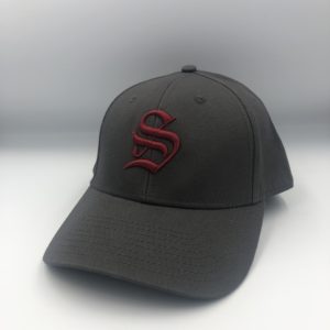 Olde English Cap Charcoal with Cherry Text